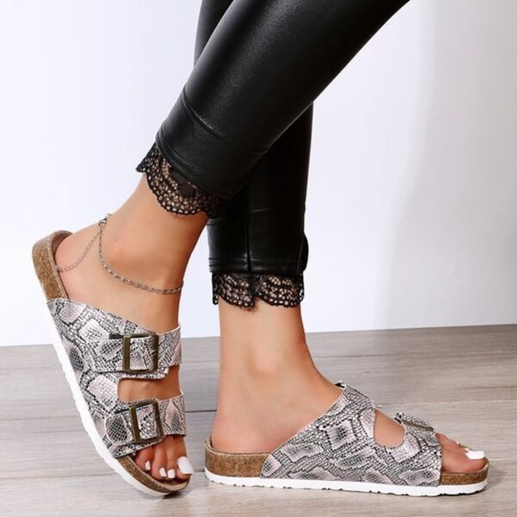 MODA DOLLZ Snakeskin print double buckle sandals - Picture 5 of 5
